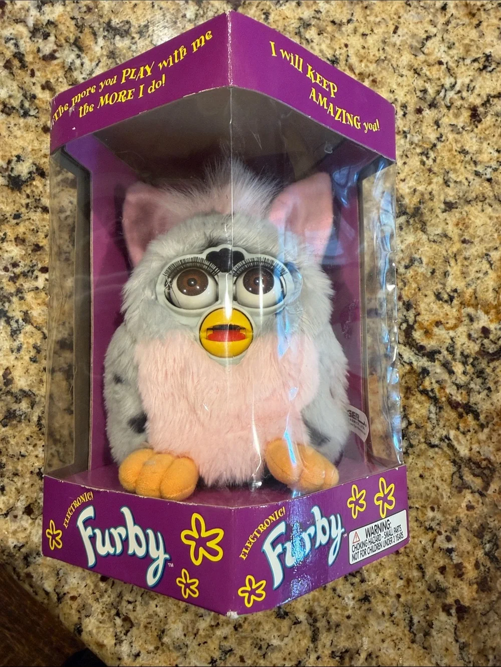 Vintage Furby Classic Plush Electronic Toy - Gray, Pink & Orange New in Box